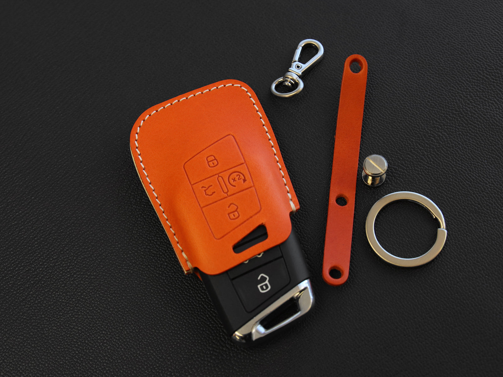 Volkswagen [2A-4] Leather Key Case - Tiguan, Passat, Jetta / Skoda Superb, A7  - 4 Buttons - Italian Leather