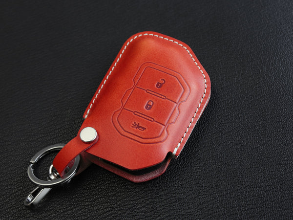 Jeep [2-3] Series Leather Key Case - Gladiator, Wrangler JL JT Rubicon - 3 Buttons - Italian Veg-Tanned Leather