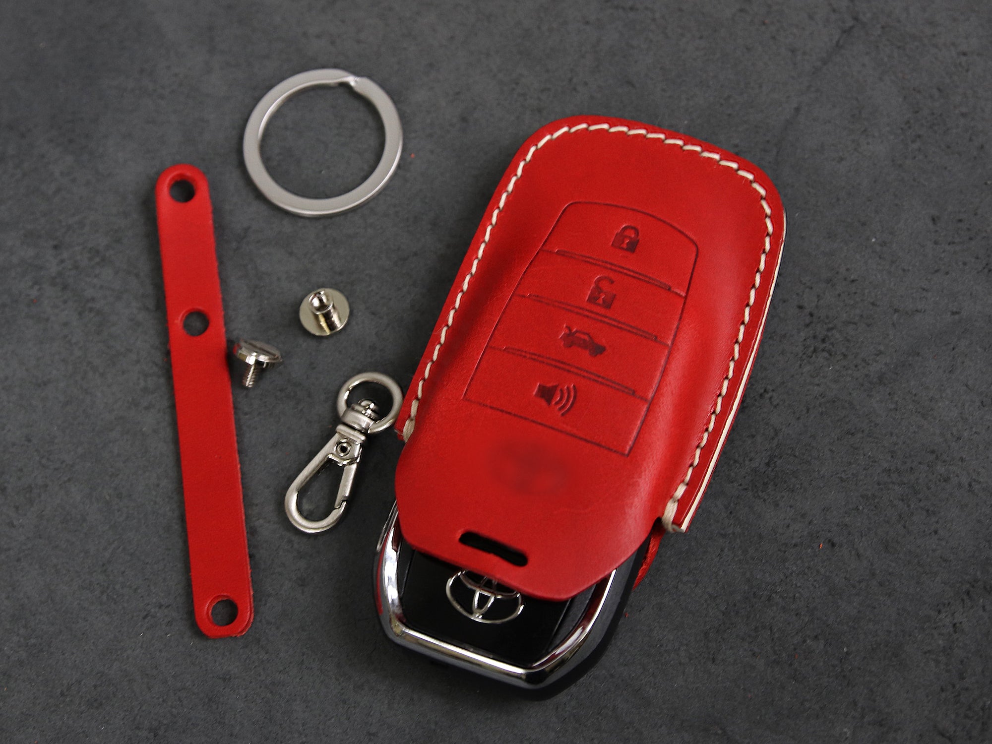 Toyota [3] Leather Key Case - Highlander, Avalon, Crown, Land Cruiser, Tundra, Camry, Corolla, RAV4 4 Buttons Cover -Italian Leather