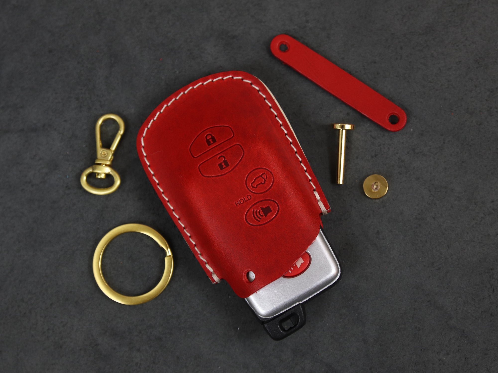 Toyota [2A-4] Leather Key Case for - Camry / Highlander / RAV4 / Avalon, 4 Buttons Cover -Italian Leather