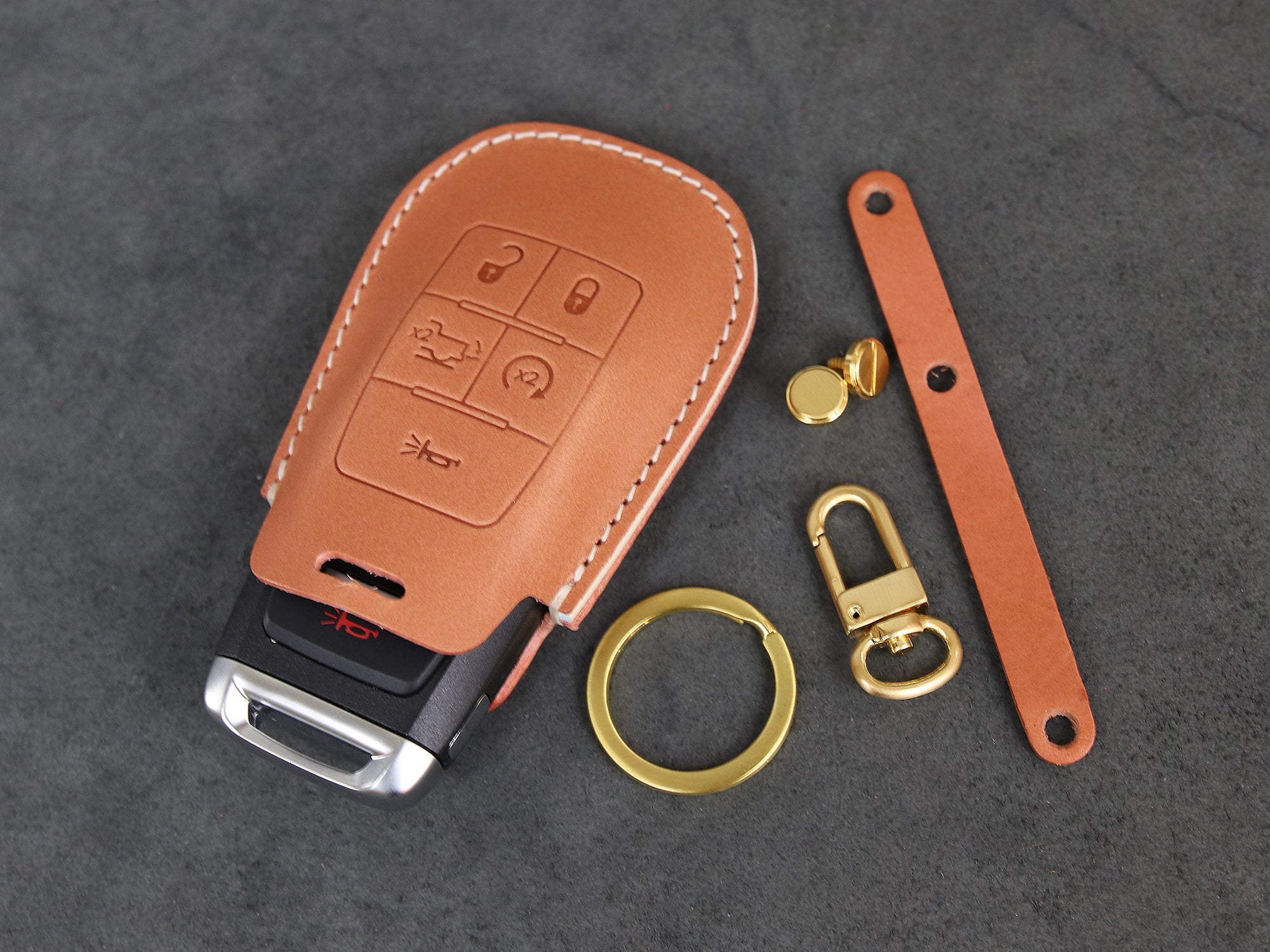 RAM [1A] Key Fob Cover fits 2500, 3500, 4500, 5500 - Italian Veg-Tanned Leather - 4/5 Buttons - Tailgate, Remote Start