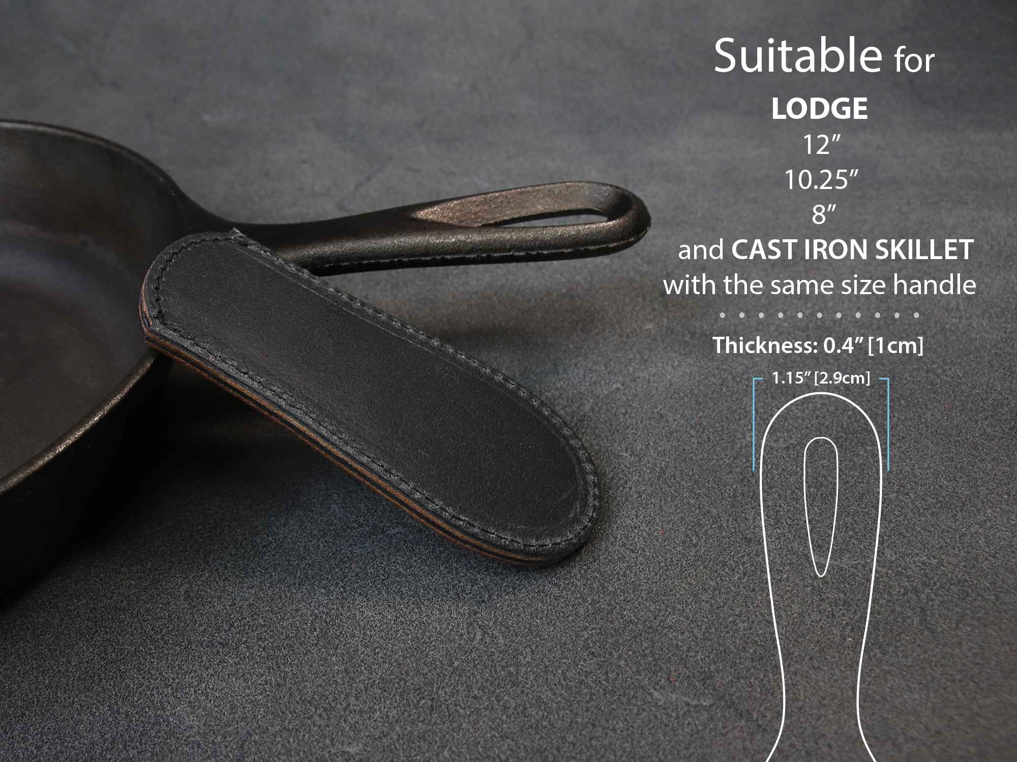 Lodge Pan Handle Cover [LDG-A01] for Cast Iron Skillets - Handmade -Italian Split Leather