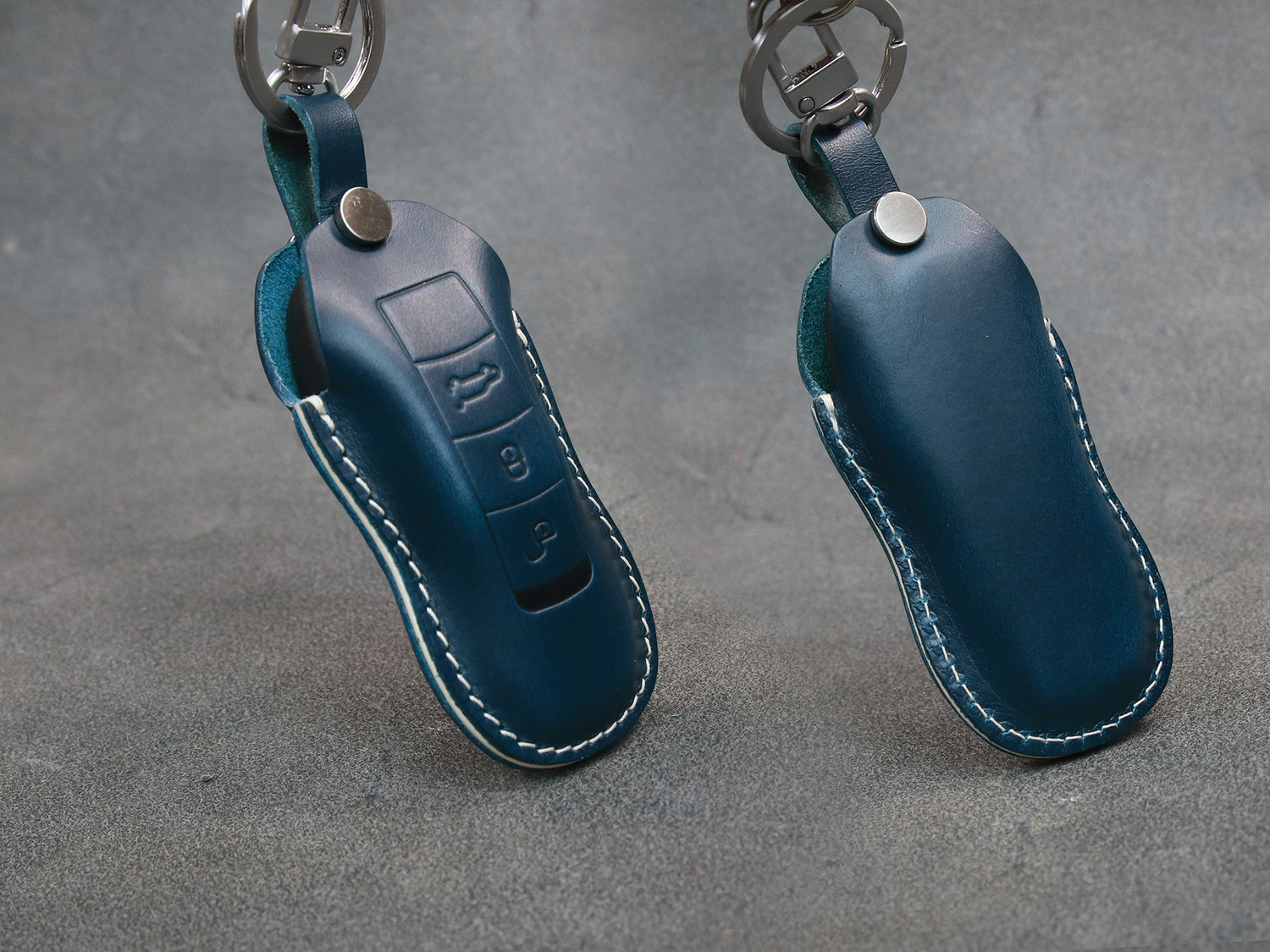 Porsche Series [01] Key Fob Cover Leather Keyless Remote Key Case - Panamera Macan Cayenne 911 718 918 - Personalized Stamp