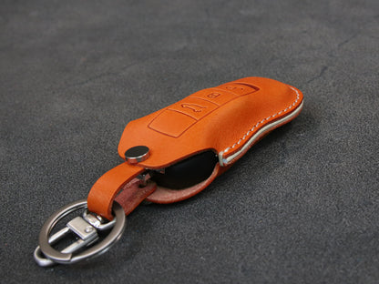 Porsche Series [01] Key Fob Cover Leather Keyless Remote Key Case - Panamera Macan Cayenne 911 718 918 - Personalized Stamp