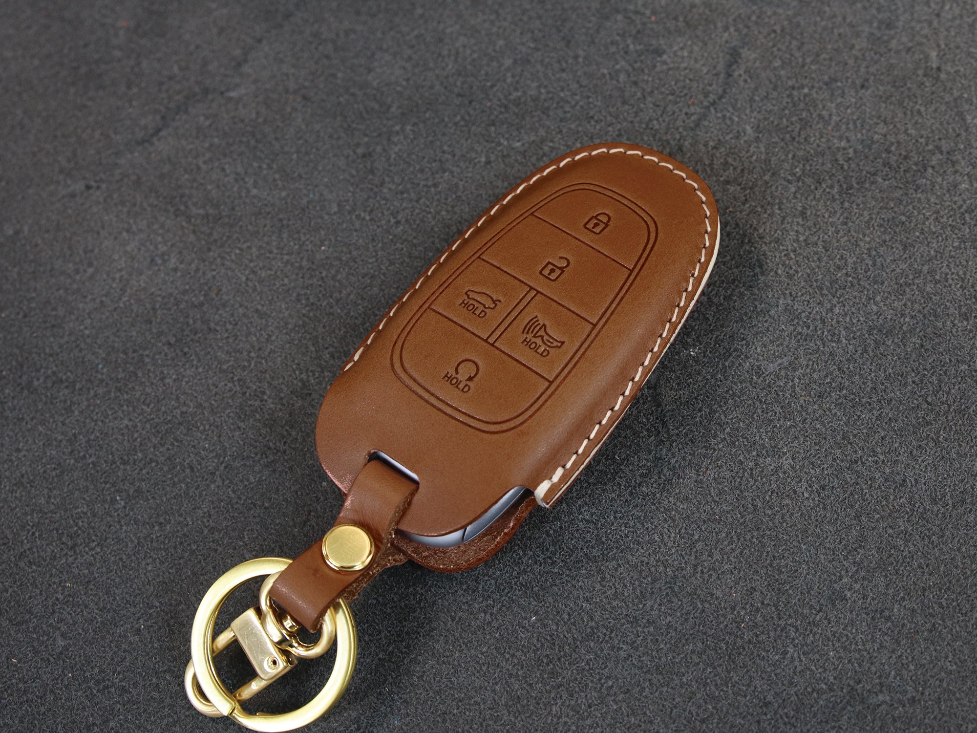 Ruibeauty Cowhide Leather Car Key Case Key Chain for Hyundai Ioniq 6 EV 5 Buttons, Women's, Size: Blue