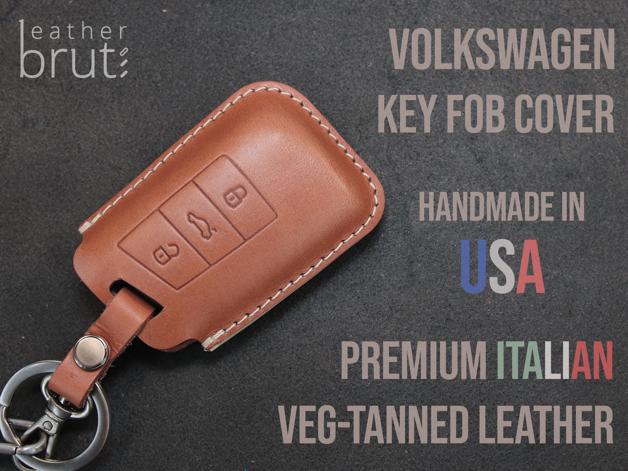Volkswagen Series [2] Key fob Cover - GOLF, Passat, Tiguan, Skoda, Octavia, Atlas - Italian Veg-Tanned Leather