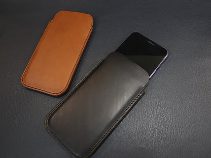 Leather Sleeve for iPhone 12 / 12 Pro, 13 / 13 Pro, 14 / 14 Pro -LAYERS SERIES- Apple iPhone Cover - Italian Veg-Tanned Leather - Handcrafted in USA