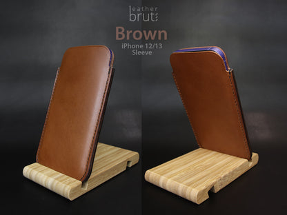 Leather Sleeve for iPhone 12 / 12 Pro, 13 / 13 Pro, 14 / 14 Pro -LAYERS SERIES- Apple iPhone Cover - Italian Veg-Tanned Leather - Handcrafted in USA