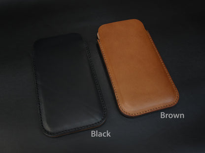 Leather Sleeve for iPhone 12 / 12 Pro, 13 / 13 Pro, 14 / 14 Pro -LAYERS SERIES- Apple iPhone Cover - Italian Veg-Tanned Leather - Handcrafted in USA