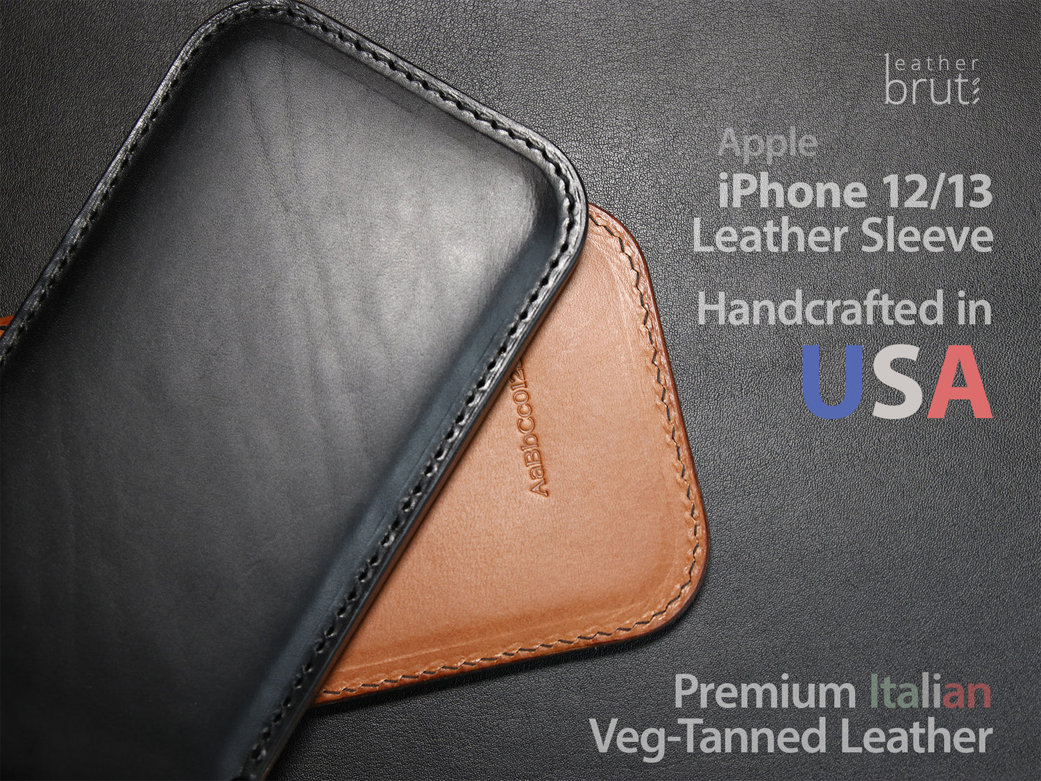 Leather Sleeve for iPhone 12 / 12 Pro, 13 / 13 Pro, 14 / 14 Pro -LAYERS SERIES- Apple iPhone Cover - Italian Veg-Tanned Leather - Handcrafted in USA