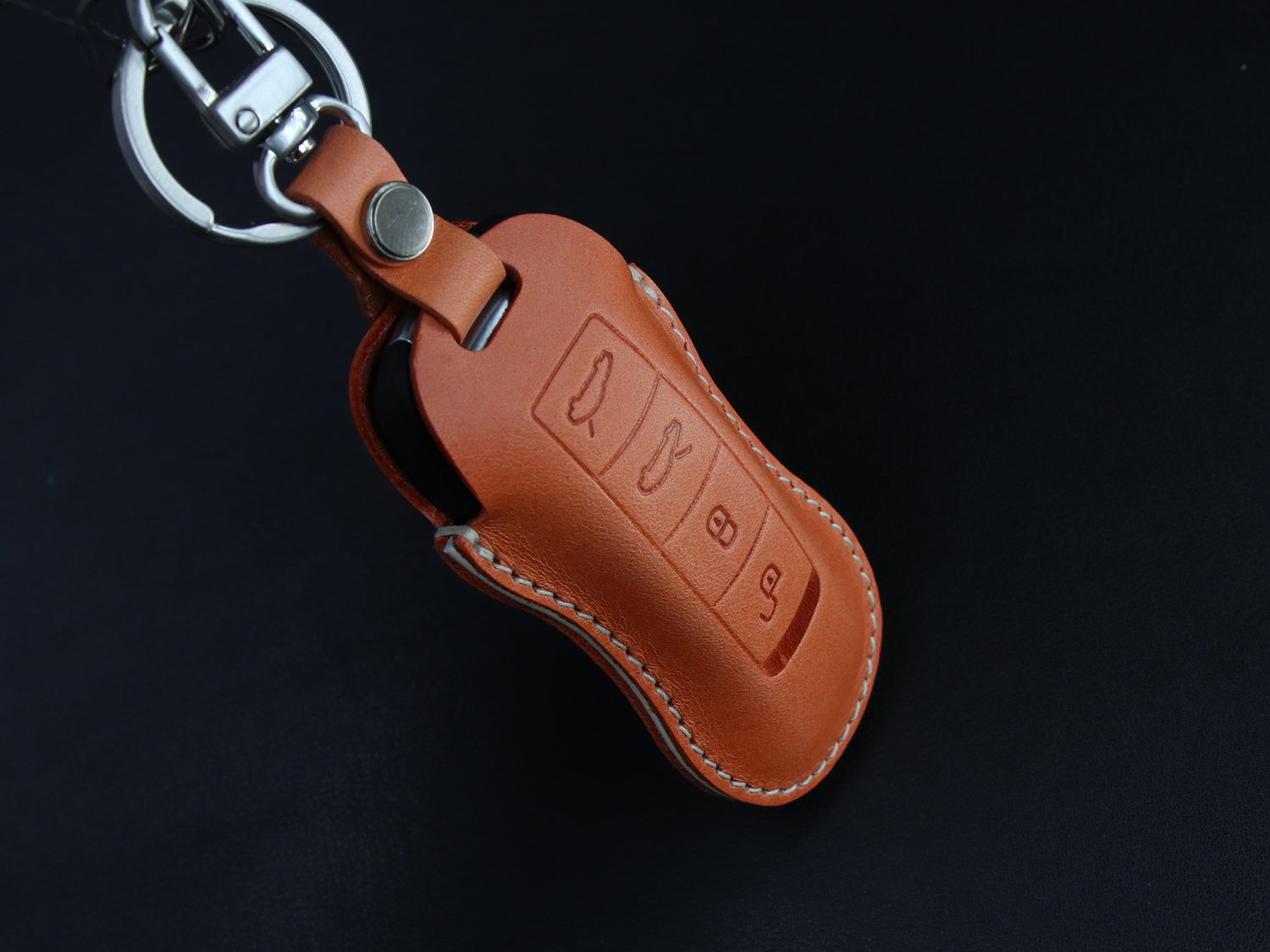 Porsche Series [02] Leather Key Fob Cover - Taycan Cayenne Panamera Macan 911 918 996 997 991 992 Boxster - Personalized Stamp