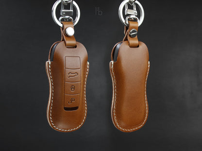 Porsche Series [02] Leather Key Fob Cover - Taycan Cayenne Panamera Macan 911 918 996 997 991 992 Boxster - Personalized Stamp