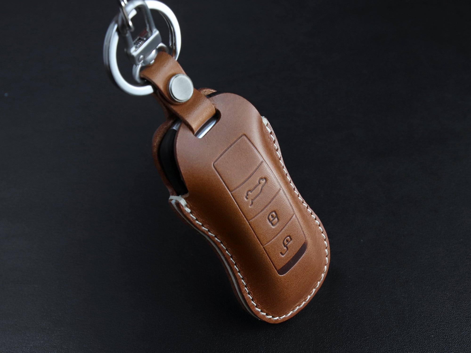 Porsche Series [02] Leather Key Fob Cover - Taycan Cayenne Panamera Macan 911 918 996 997 991 992 Boxster - Personalized Stamp