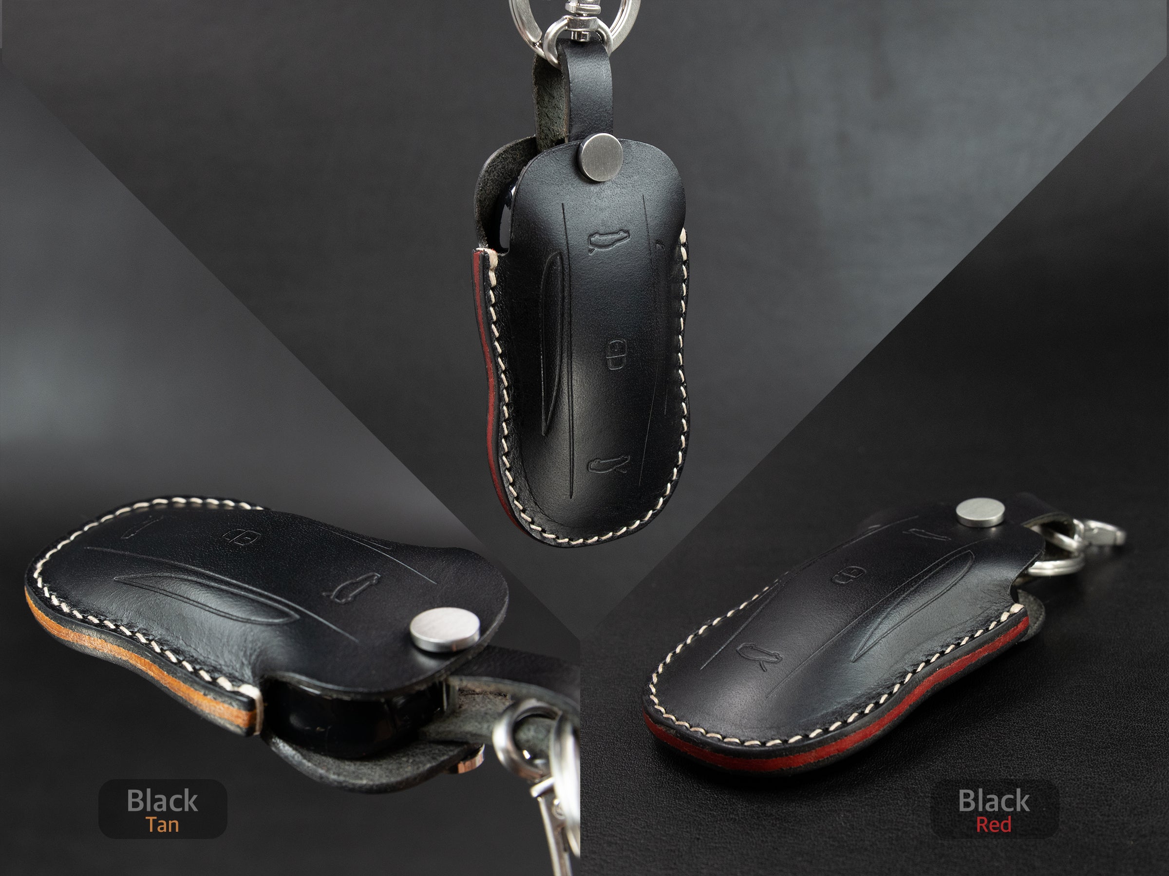 Tesla Model X [V2] Series Leather Key Fob Cover - Leather Brut