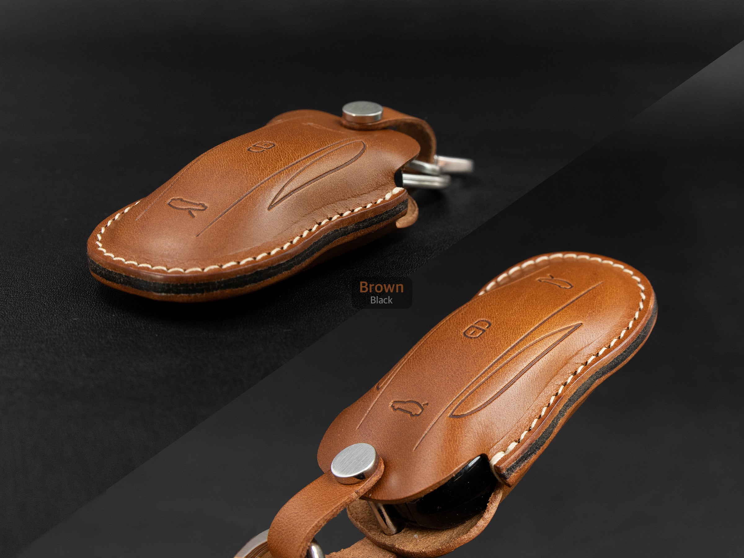 Tesla Model X [V2] Series Leather Key Fob Cover - Leather Brut