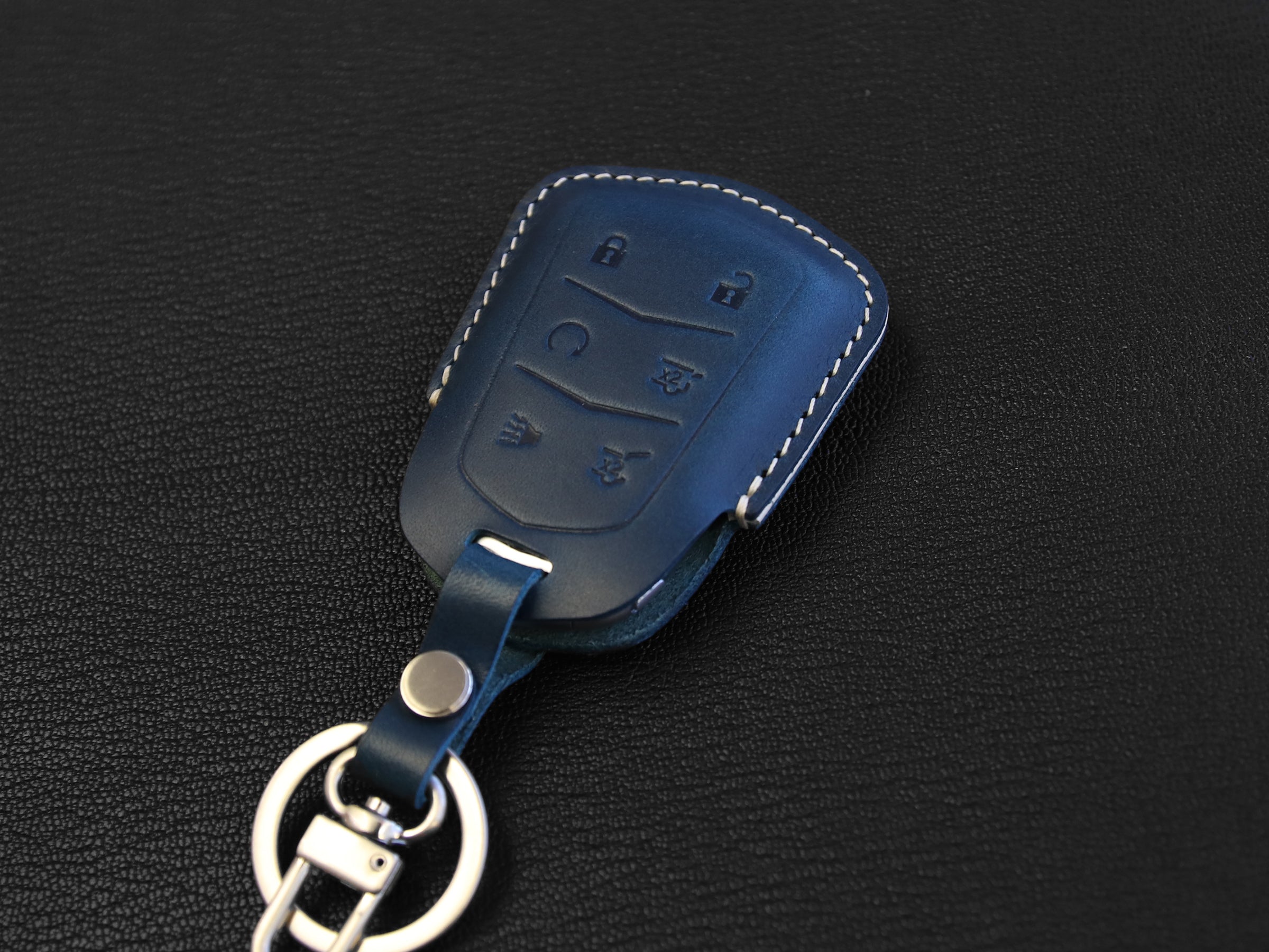 Cadillac [1-6] Key Fob Leather Case Fits Escalade - Italian Veg-Tanned Leather - 6 Buttons