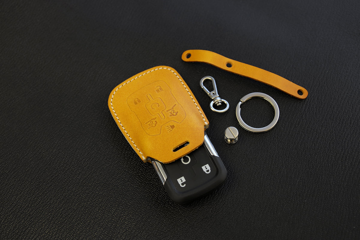 Chevrolet / GMC [1-6]  Key Fob Cover - Tahoe, Suburban / Yukon  - Italian Veg-Tanned Leather -6 Buttons