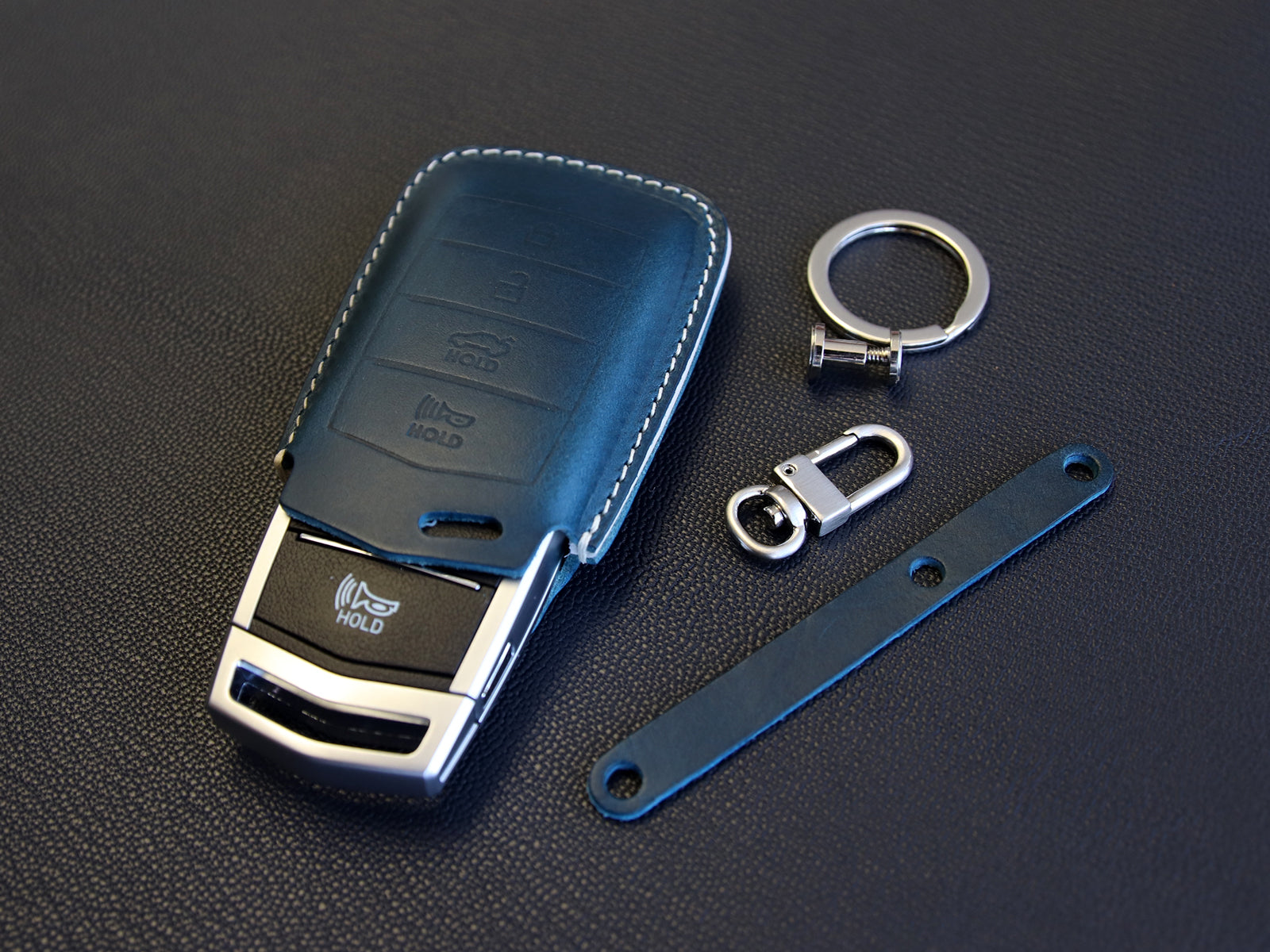 Hand-stitched, Italian leather key fob, luxury keyring