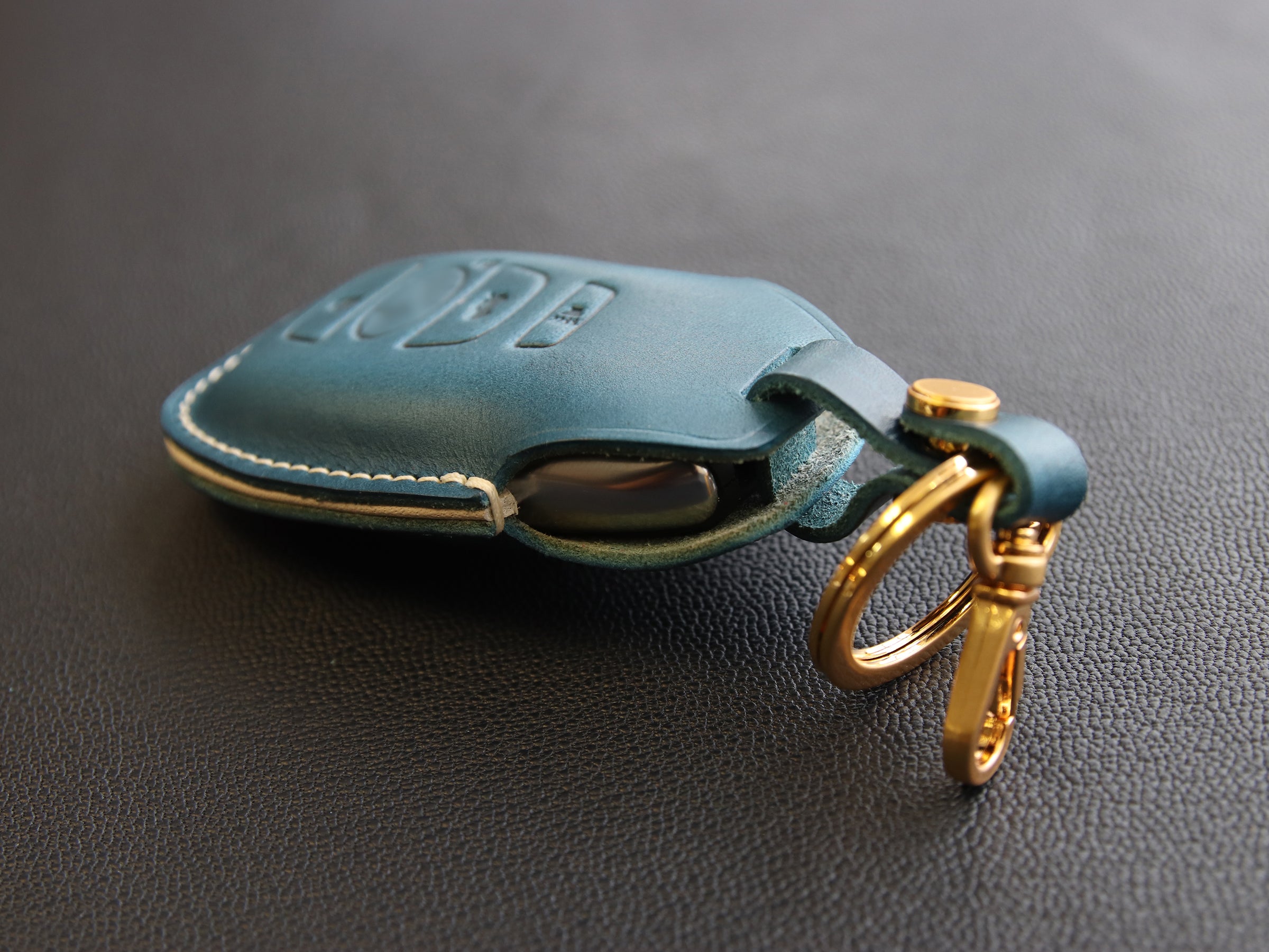 QBUC for Subaru Key Fob Cover with leather Keychain,fit Forester Blue