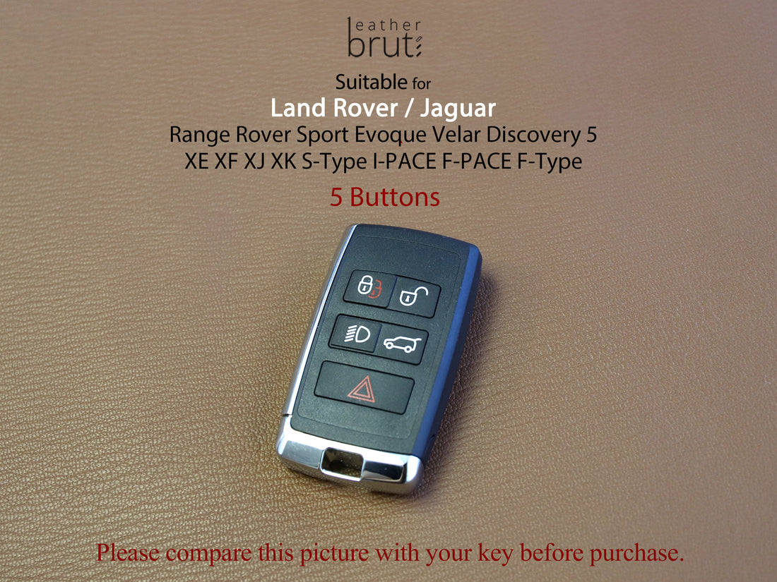 Land Rover / Jaguar Series [2] Key Fob Cover - Range Rover Sport Evoque Velar Discovery 5 - Italian Veg-Tanned Leather -5 Buttons