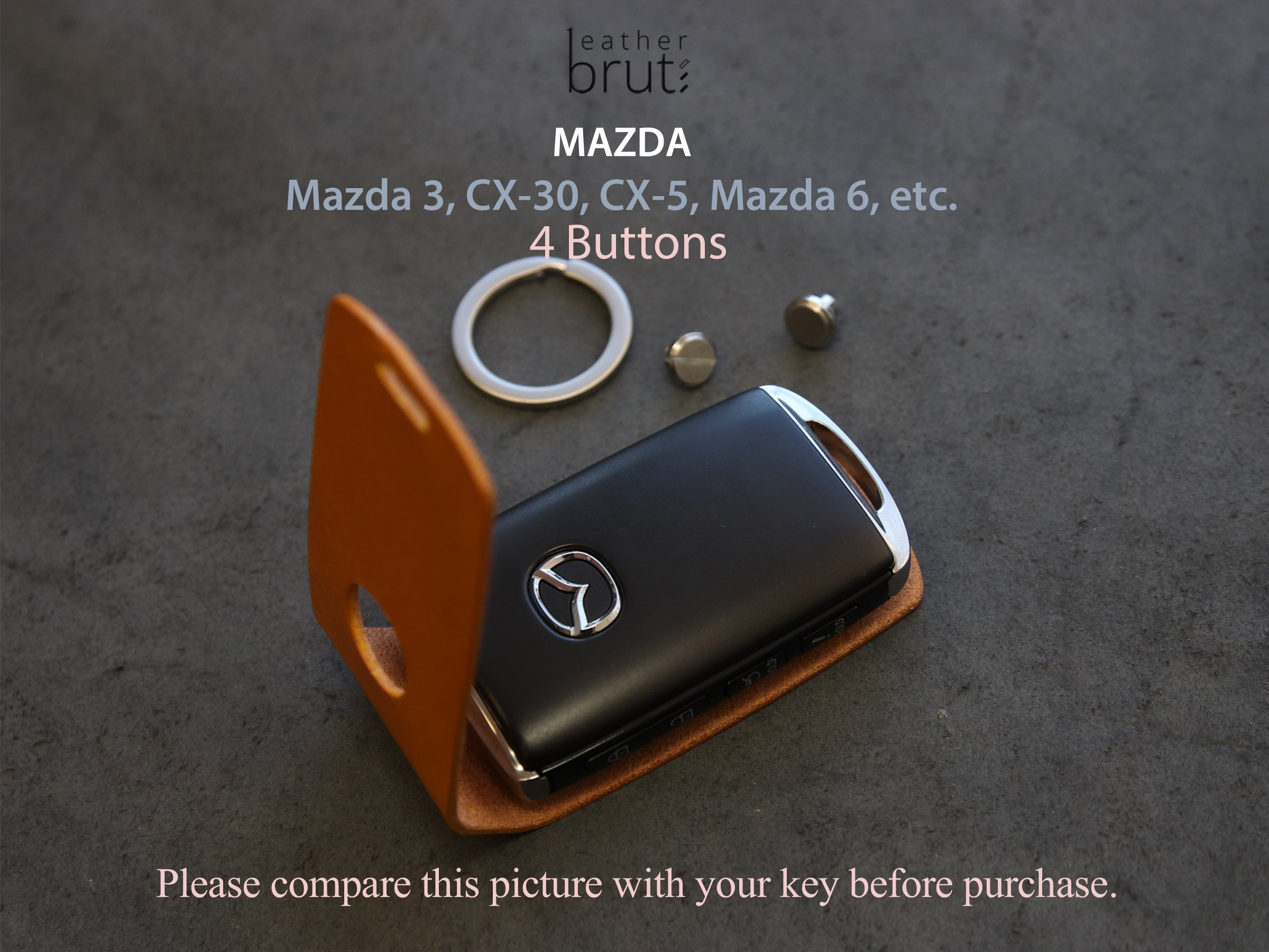 Mazda [02] Leather Key Case - Mazda 3 Base GS, GT, i, Grand Touring, GX, CX-5, CX-30