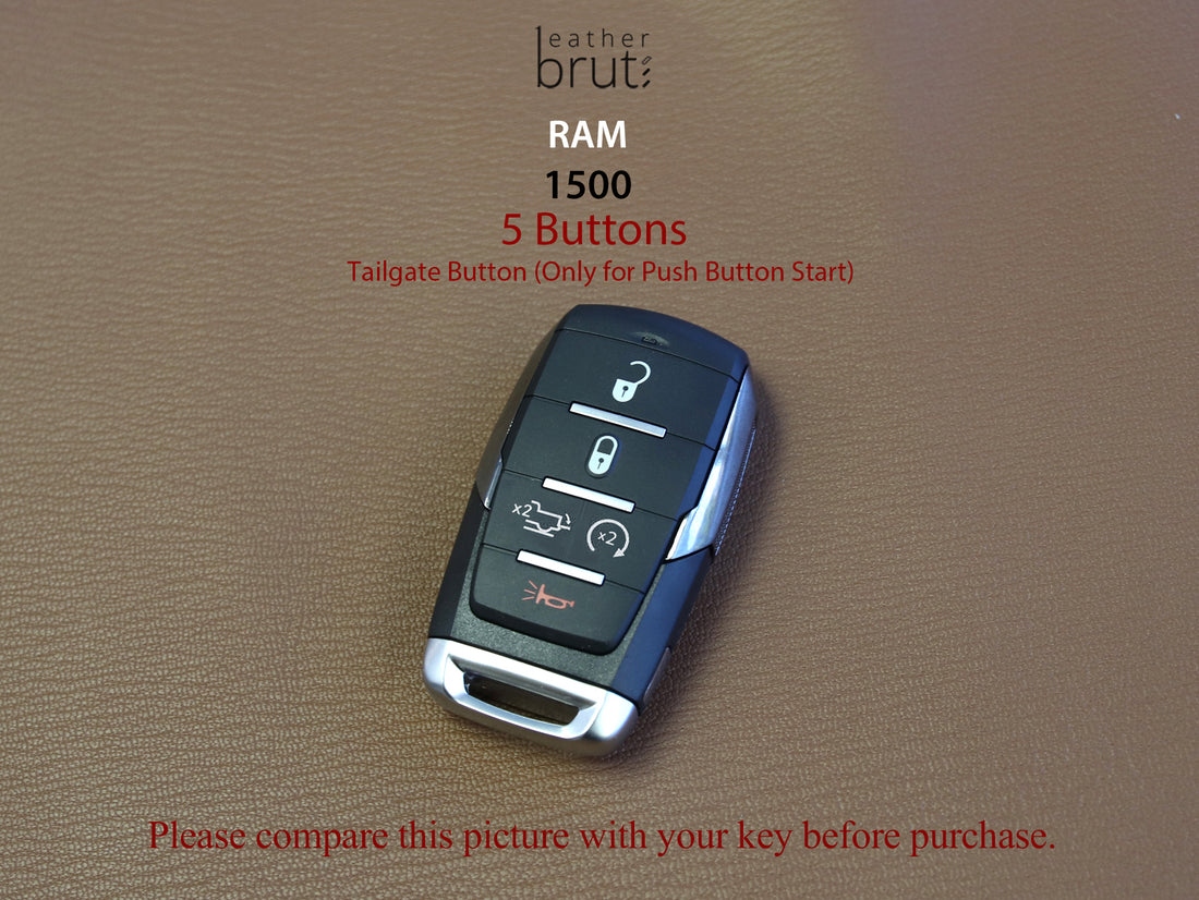 RAM [1-5] Key Fob Leather Cover - 1500 - Italian Veg-Tanned Leather - 5 Buttons - Tailgate, Remote Start