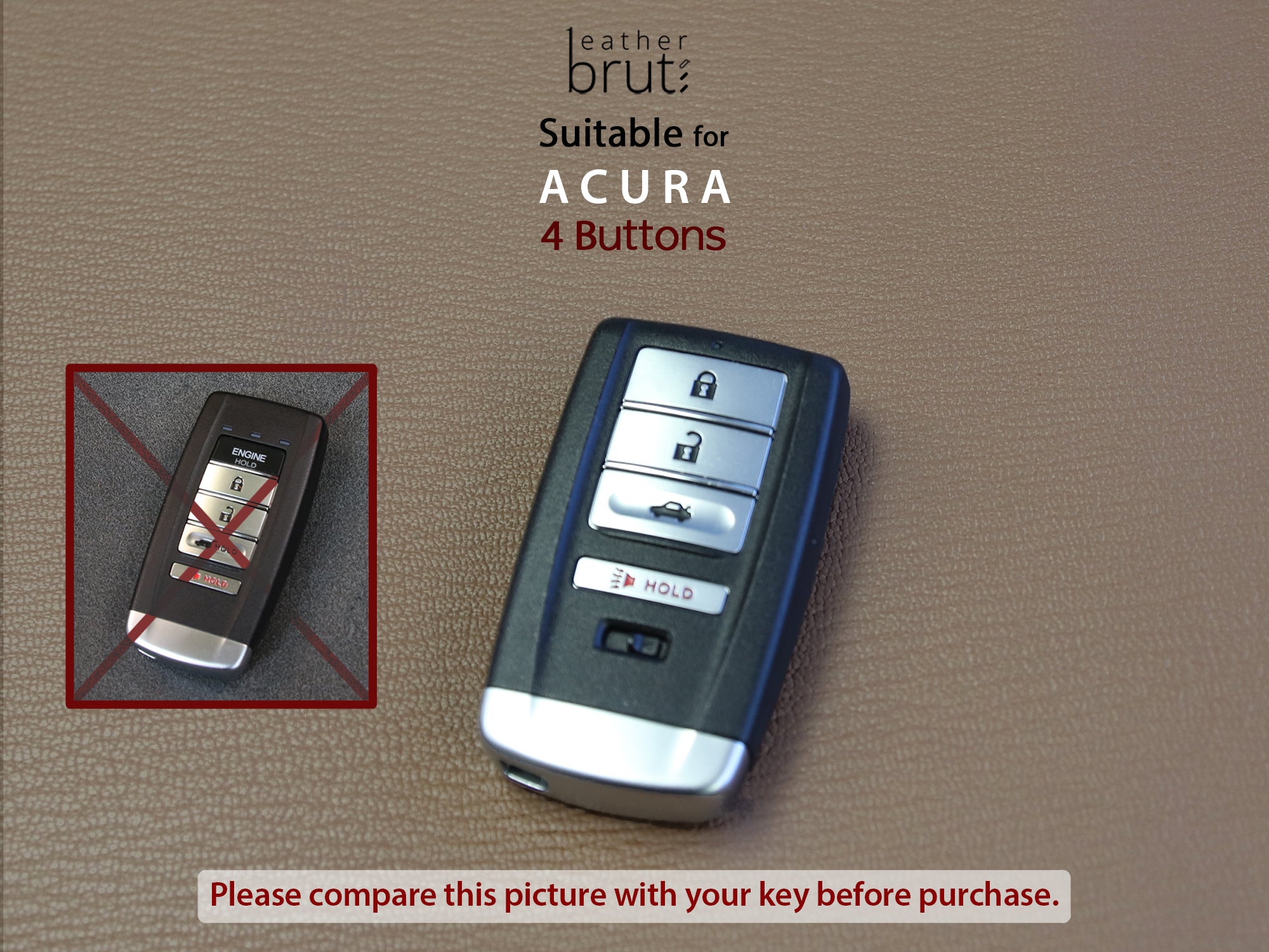 Acura [1] Series Key Fob Leather Case RLX ILX TLX TSX MDX RDX RSX TL NSX Personalized Stamp