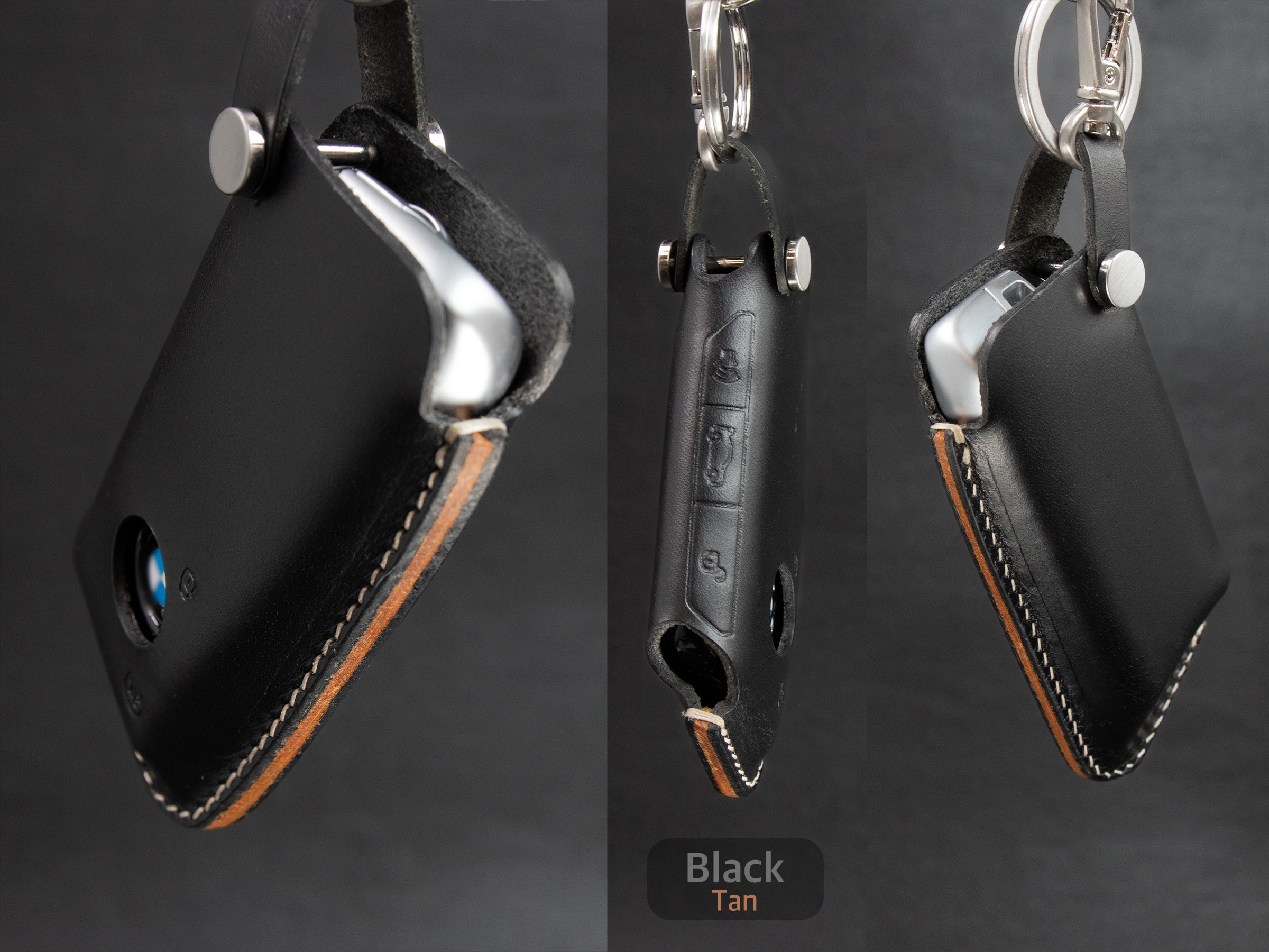 Handmade BMW leather key case for 2024+ X1, X3, X5, X7, i7, iX, XM, and 7 Series. Crafted from premium Italian veg-tanned leather, offering a perfect fit, elegant design, and durable protection.