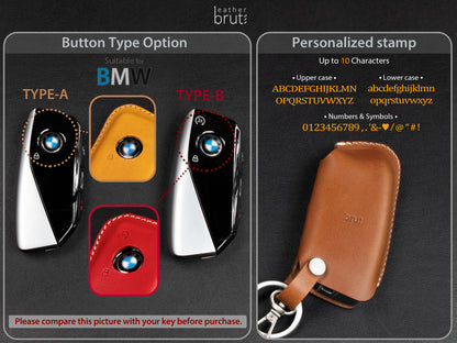 BMW [4-V2] Series Leather Key Fob  Case - F98 X4M LCI, G18 X5, G07 X7 LCI, G70 7 Series, G09 XM, U11 X1, I20 iX