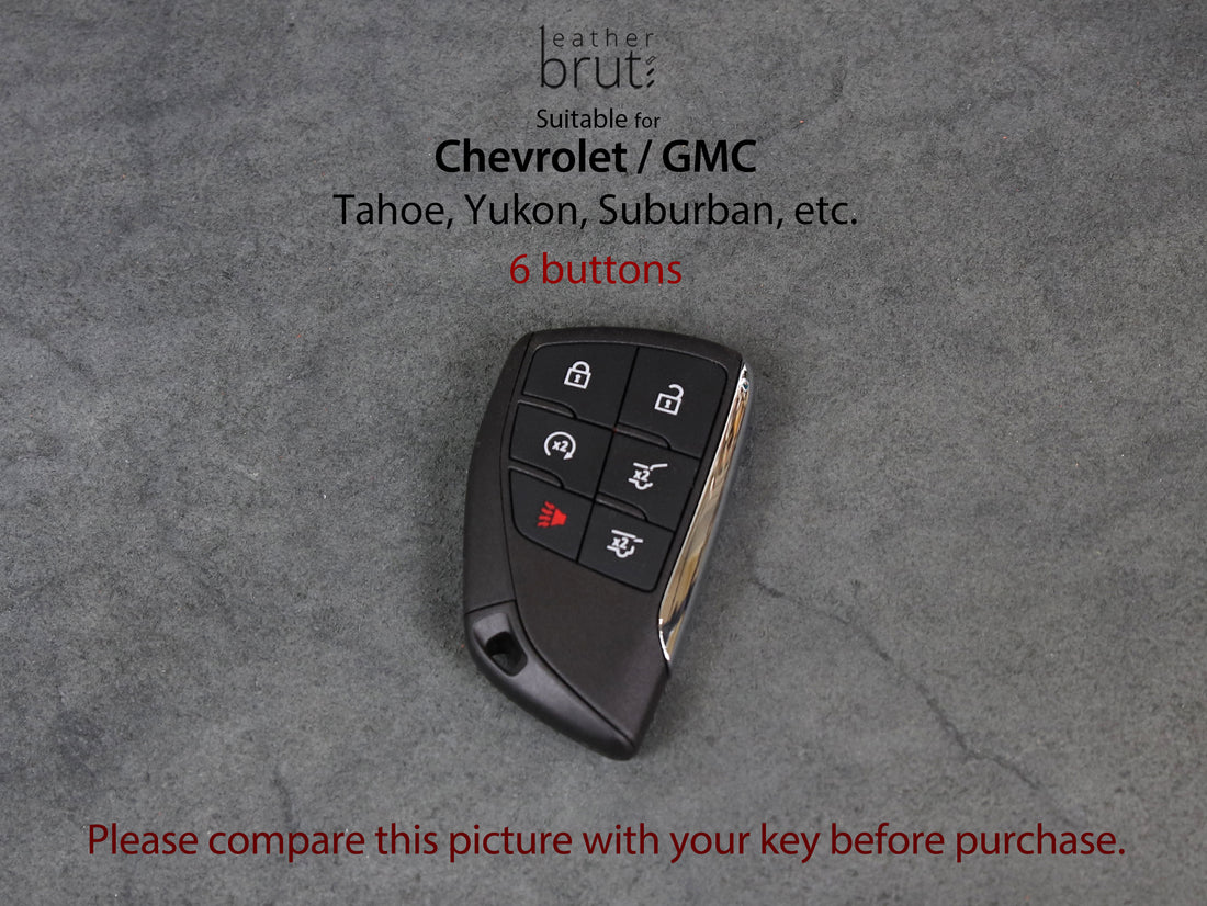 Chevrolet / GMC [4-6]  Key Fob Cover Fits Tahoe, Suburban / Yukon  - Italian Veg-Tanned Leather -6 Buttons