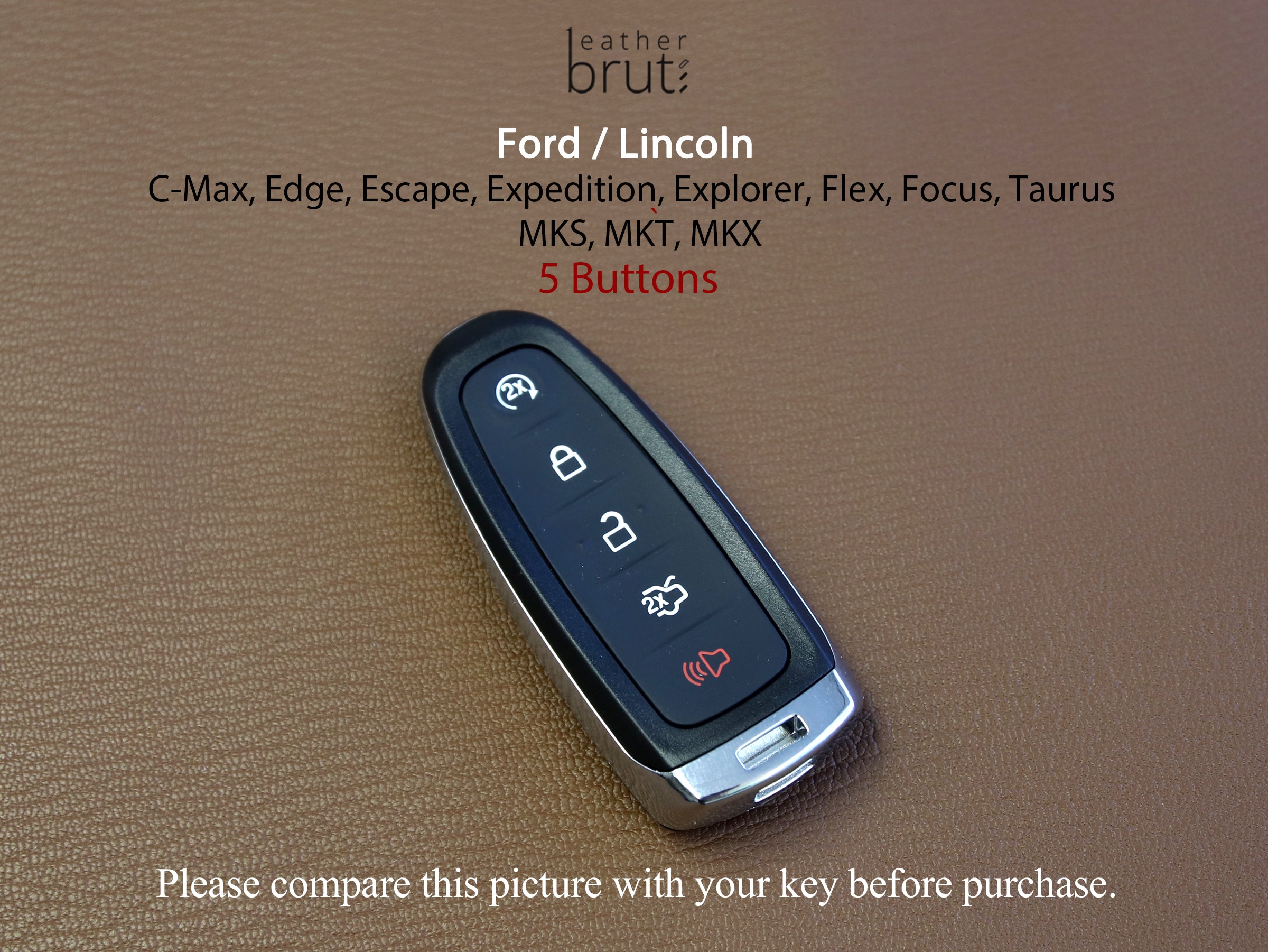 Lincoln / Ford [3-5] Key Fob Leather Case Fits MKS MKT MKX