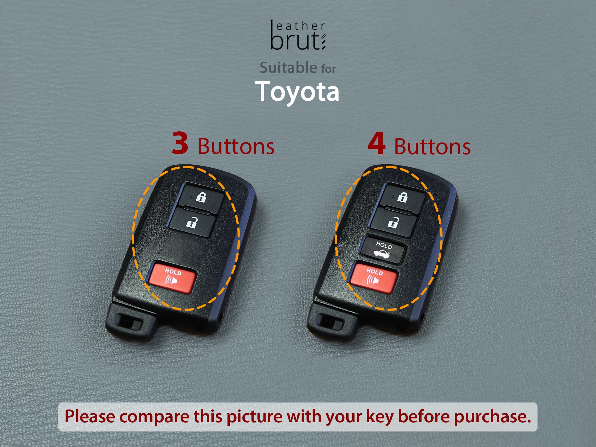 Toyota Series [2] Leather Key Case for - Camry / Highlander / RAV4 / Avalon, 4 Buttons Cover -Italian Leather