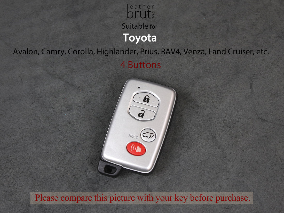 Toyota [2A-4] Leather Key Case for - Camry / Highlander / RAV4 / Avalon, 4 Buttons Cover -Italian Leather